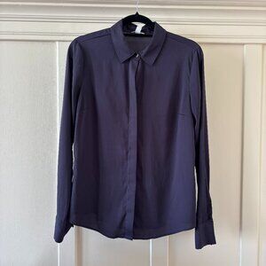 Minimalist Calvin Klein Y2K Long Sleeve Purple Blouse SMALL